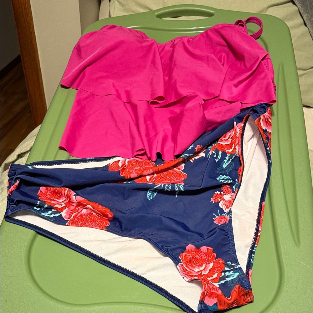 Pink and Floral Bikini Set